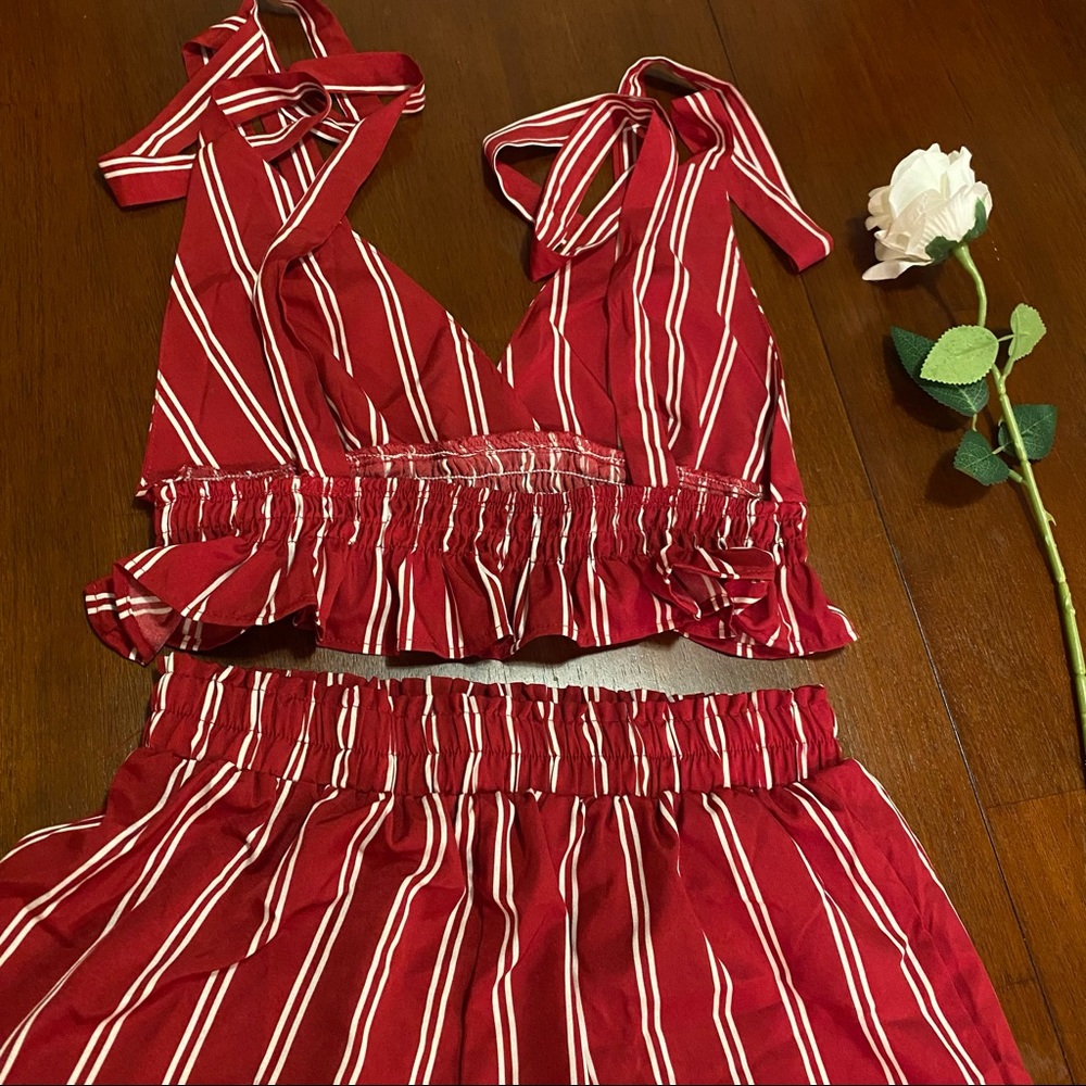 COPY - SHEIN red striped shorts set size M, NWOT 🤎 - Picture 9 of 15